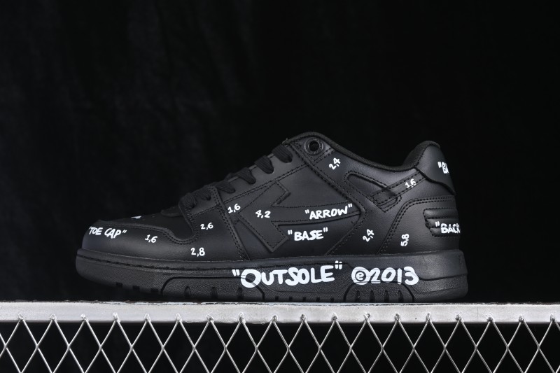 Off-White Out of Office Low-Top Skate Shoes in Black and White with Lettering - AJD4