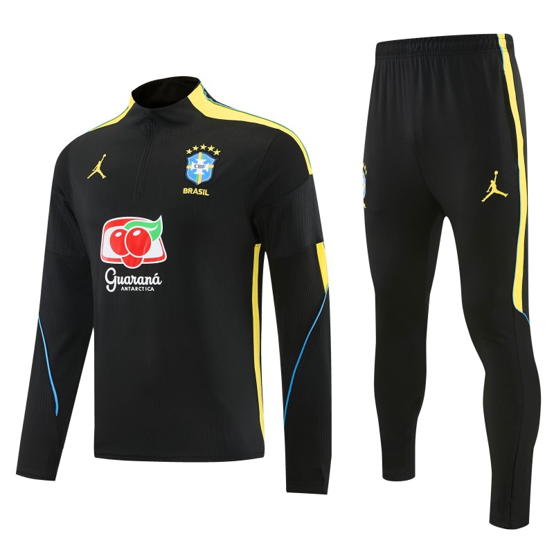 26/27 Brazil Black Half Zipper Jacket Tracksuit + Long Pants