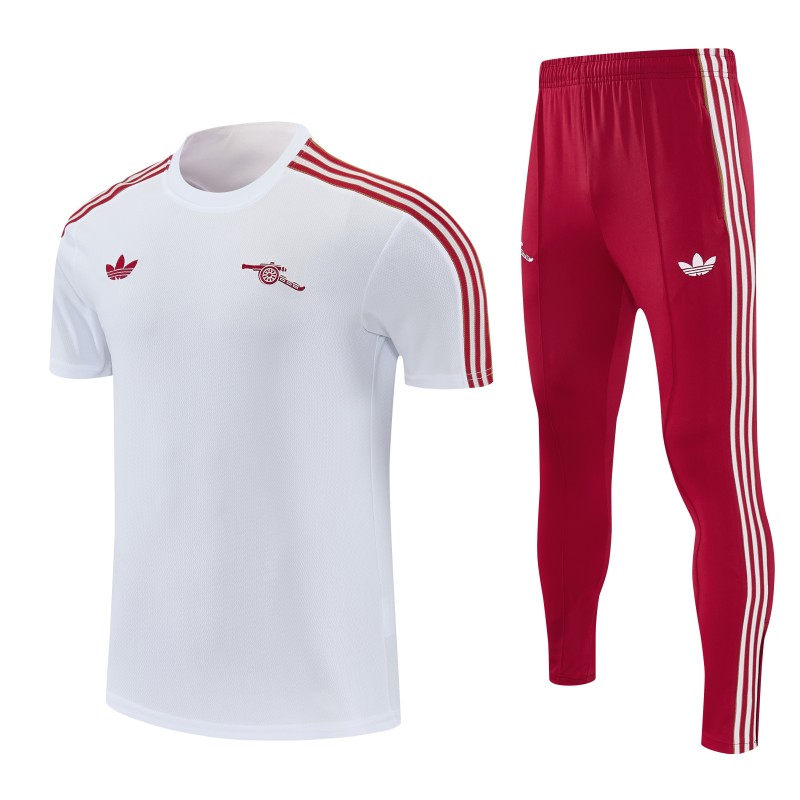 26/27 Arsenal White & Red Short Sleeve Tracksuit + Long Pants