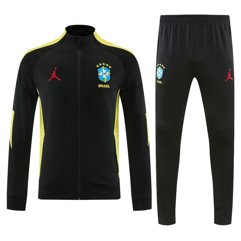 26/27 Brazil Black Full Zipper Jacket Tracksuit + Long Pants