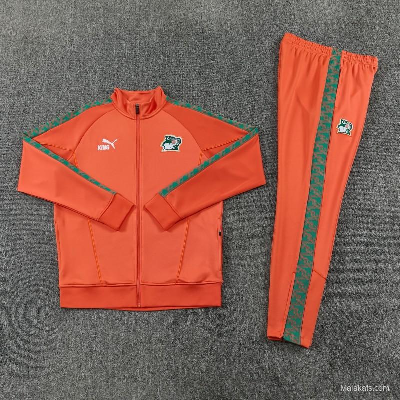 26/27 Côte d'Ivoire Orange Full Zipper Jacket Tracksuit + Long Pants