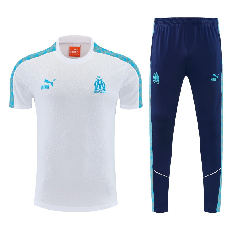 26/27 Marseille White&Navy Blue Short Sleeve Tracksuit + Long Pants