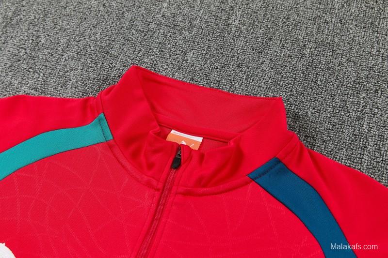 26/27 Portugal Red&Teal Half Zipper Jacket Tracksuit + Long Pants