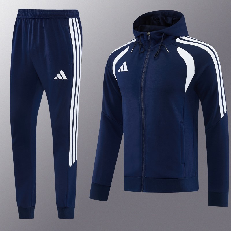 26/27 Adidas M06  Navy Blue Full Zipper Hooded Jacket Tracksuit + Long Pants