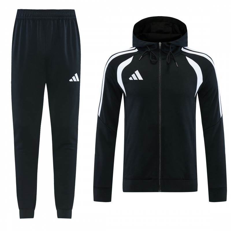 26/27 Adidas M06  Black Full Zipper Hooded Jacket Tracksuit + Long Pants