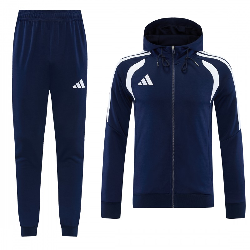 26/27 Adidas M06  Navy Blue Full Zipper Hooded Jacket Tracksuit + Long Pants