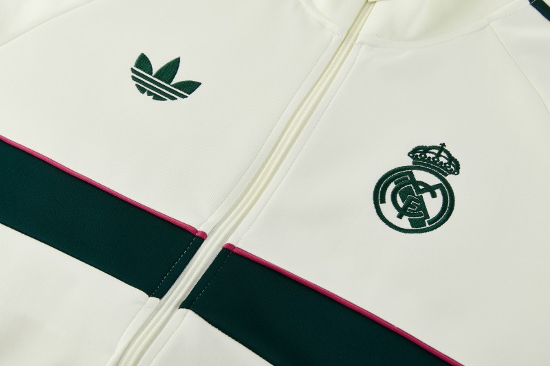 26/27 Real Madrid CF White Full Zipper Jacket Tracksuit + Green Long Pants