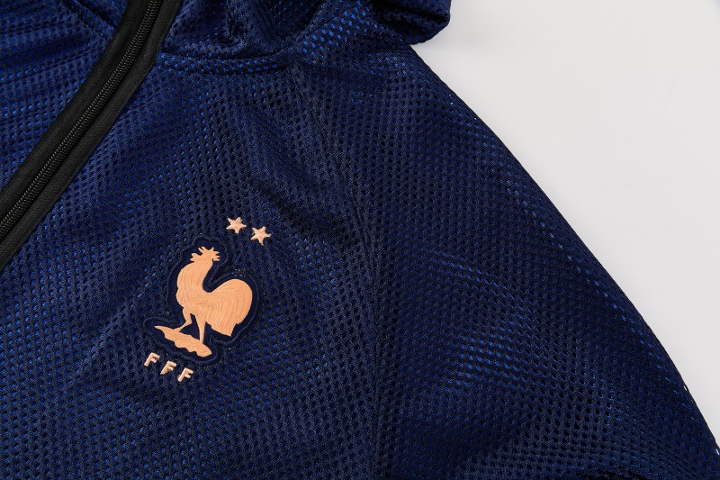 26/27 France Navy Blue Mesh Anthem Full Zipper Hooded Windbreaker Jacket