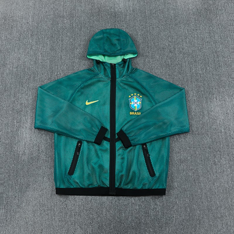 26/27 Brazil  Green Mesh Anthem Full Zipper Hooded Windbreaker Jacket