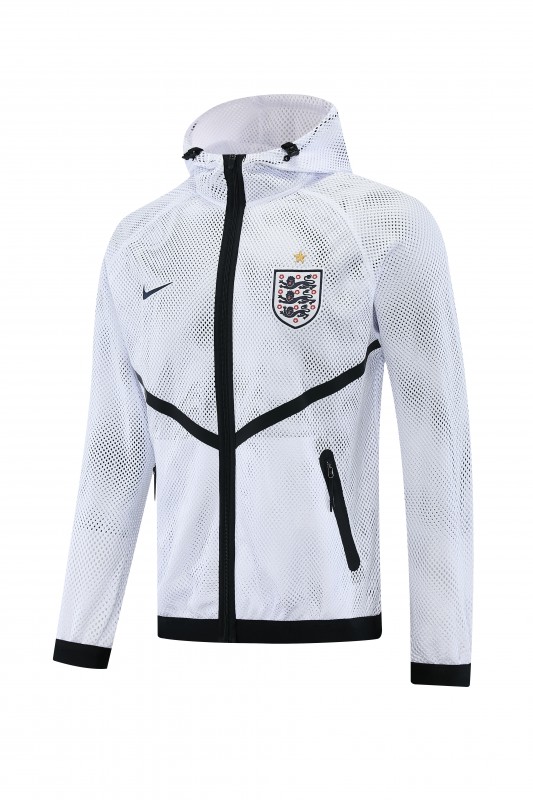 2026 England White Mesh Anthem Full Zipper Hooded Windbreaker Jacket