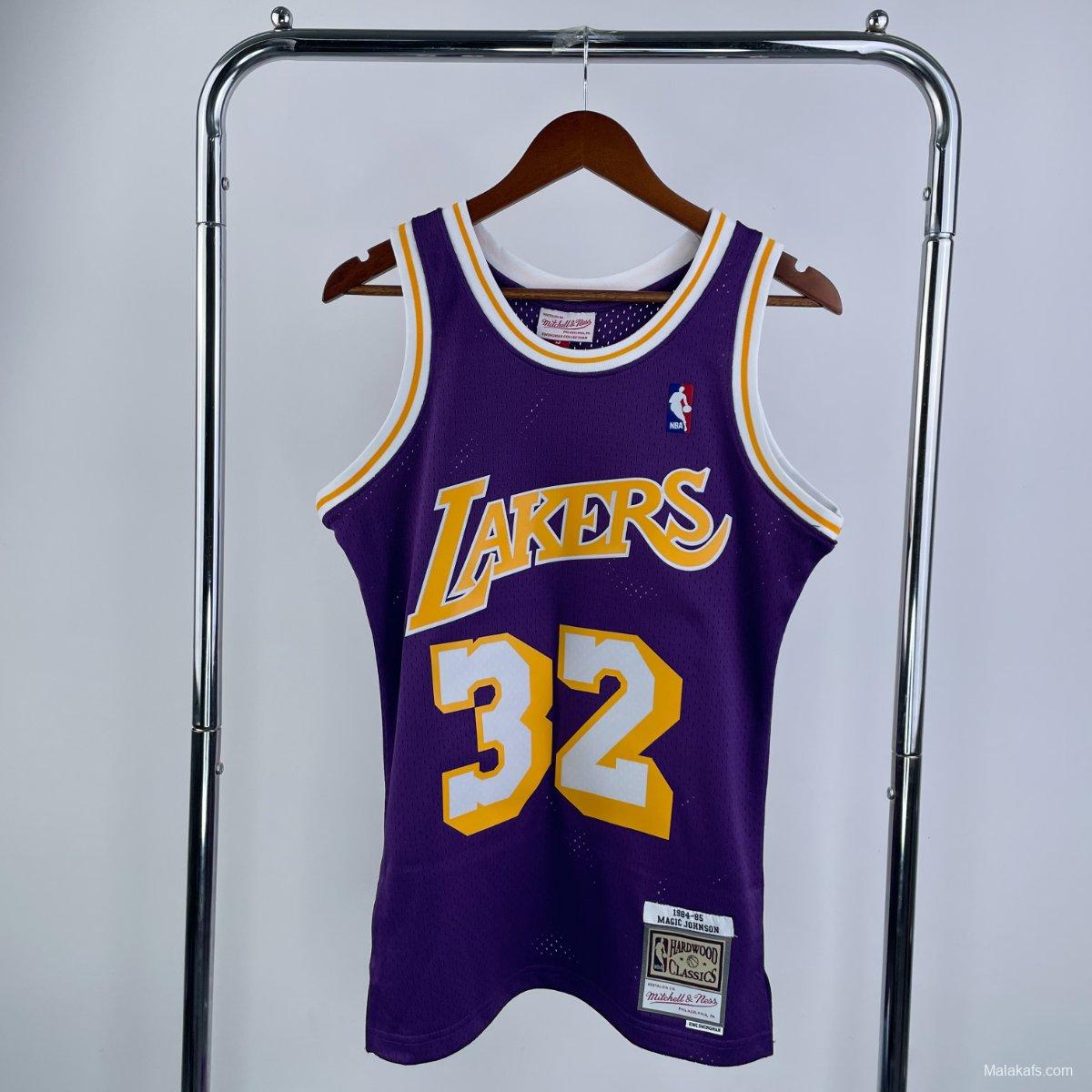 Los Angeles Lakers #32 Magic Johnson Mitchell & Ness1984-85 Hardwood Classics Jersey