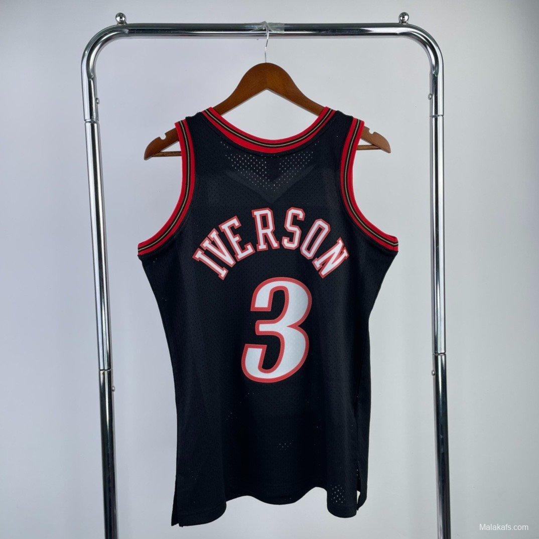 Philadelphia 76ers #3 Allen Iverson Mitchell & Ness Black 1997-98