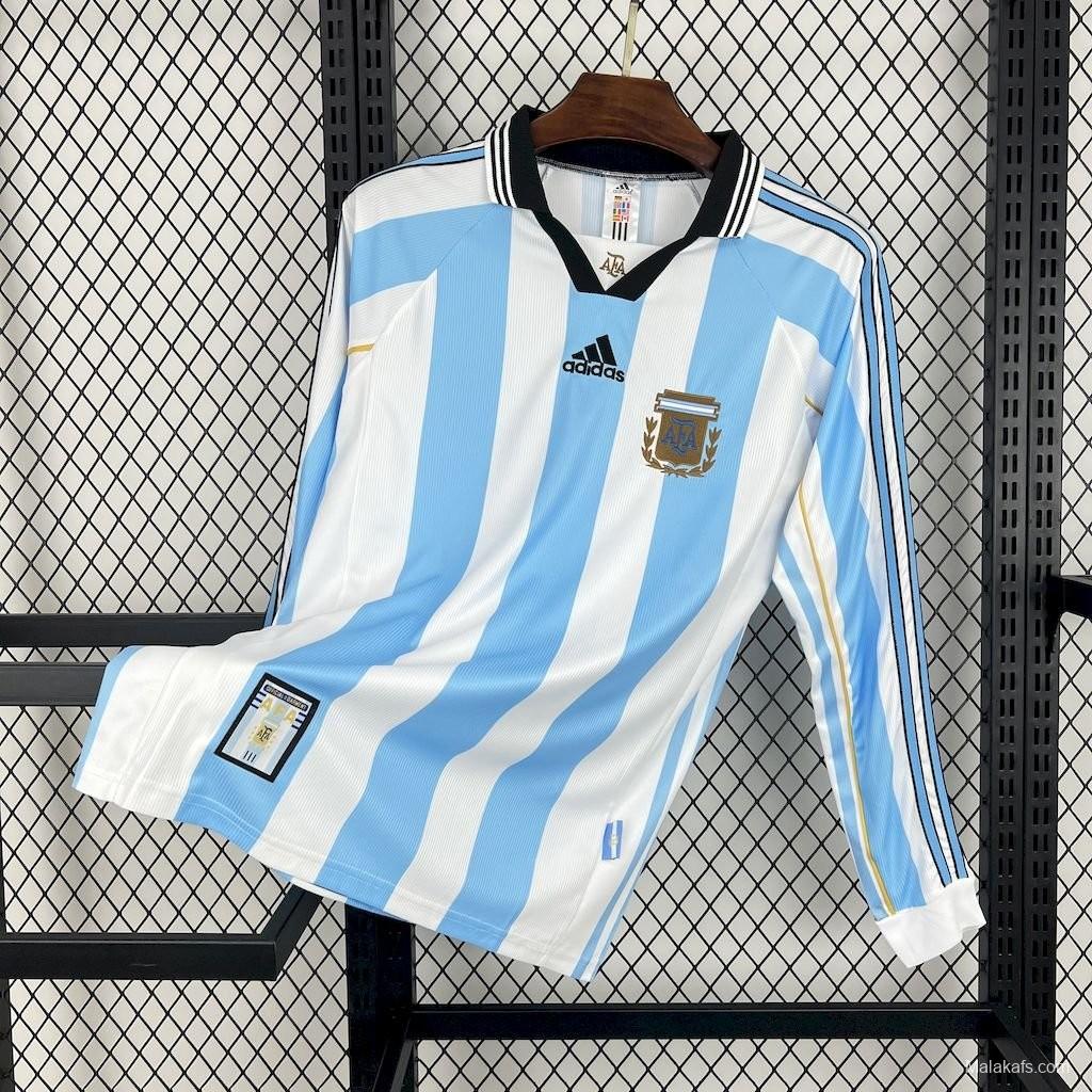 Retro Argentina 1998 Long Sleeve Home Jersey