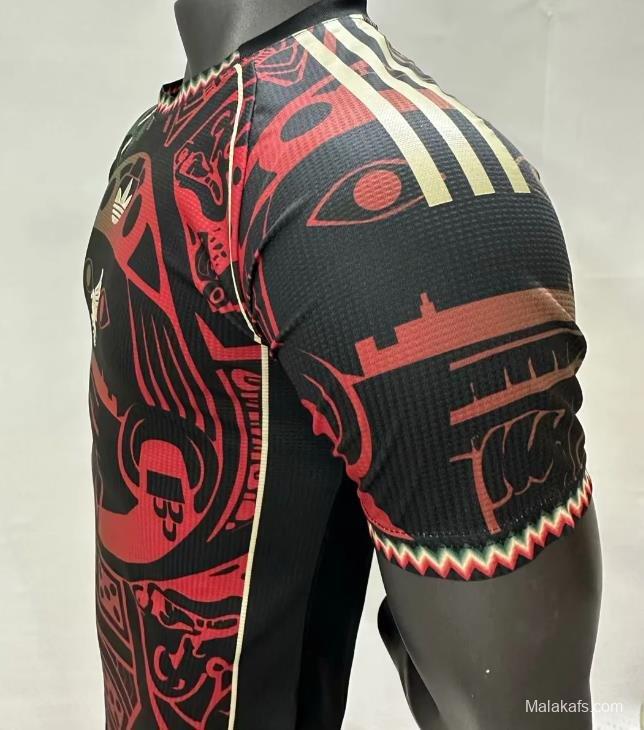 Player Version 2025 Mexico Black with Red-Green Aztec Pattern Jersey