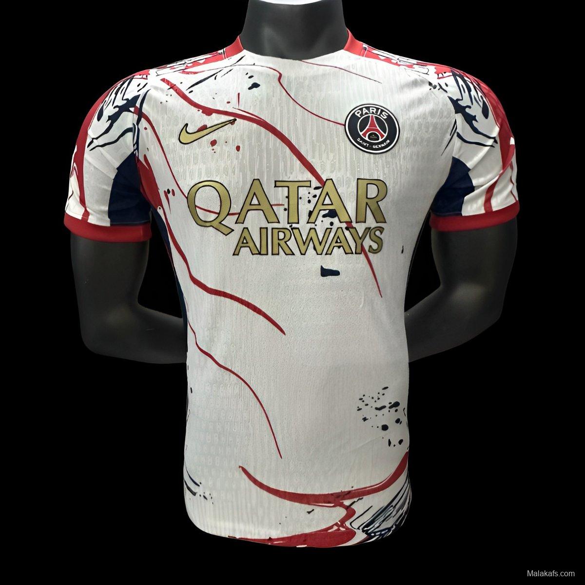 Player Version 25/26 Paris Saint-Germain White with Abstract Red Lines Jersey
