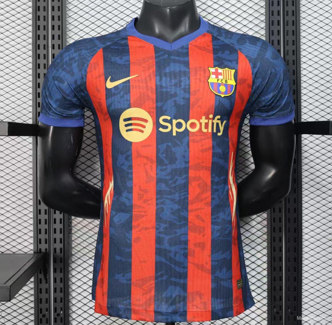 Player Version 25/26 Barcelona Home Blue Red Stripes Jersey with Spotify Sponsor