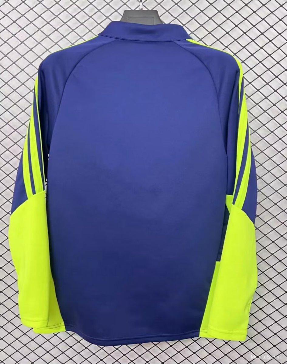2026 Scotland Navy with Neon Yellow Curved Stripes Half Zipper Jacket