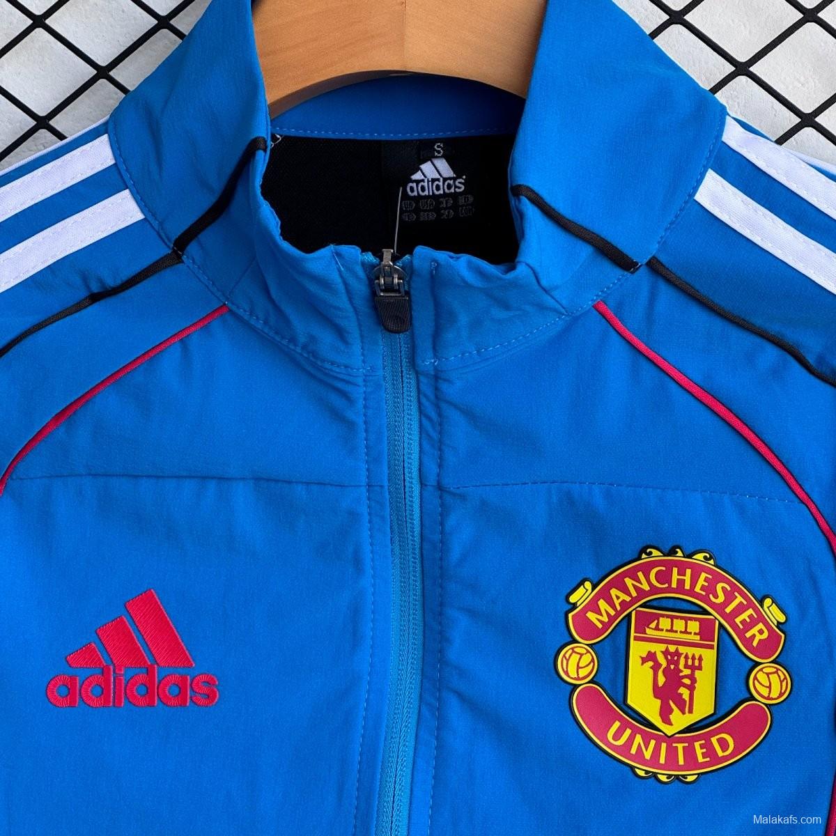 25/26 Manchester United Blue Full Zipper Windbreaker + Long Pants