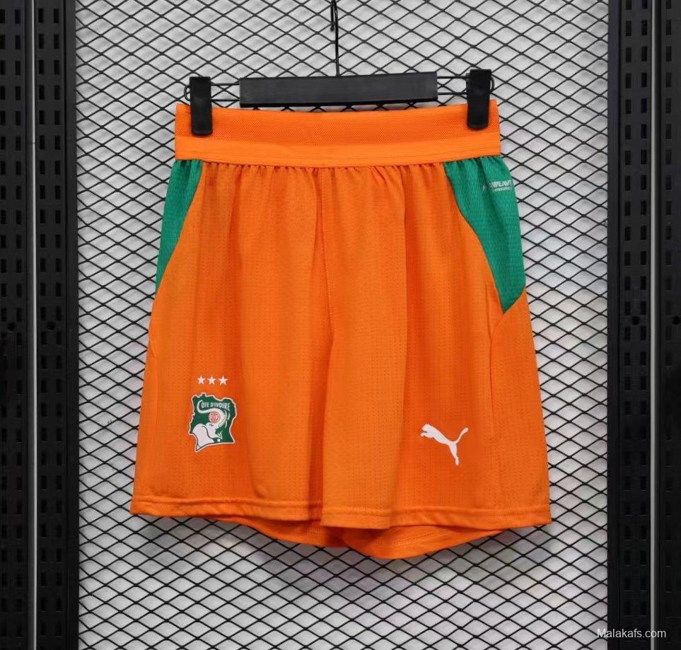 2026 Player Version Ivory Coast Orange with Green Side Panels Shorts