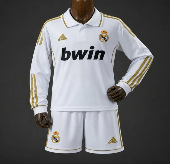 11/12 Kids Real Madrid Home Retro Long-Sleeve Kit Jersey Size 16-28