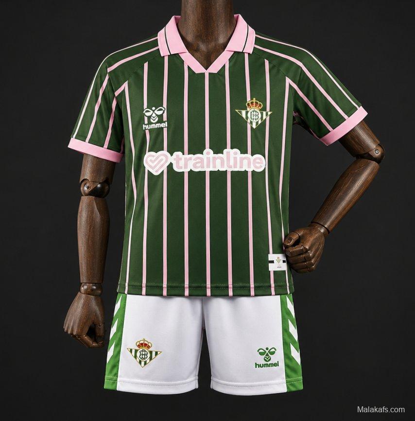 26/27 Kids Real Betis Balompié Dark Forest Green with Pink Pinstripe  Polo Collar Special Edition Jersey