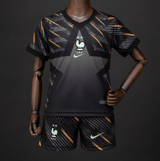 2026 Kids France Black with Orange  Away Jersey