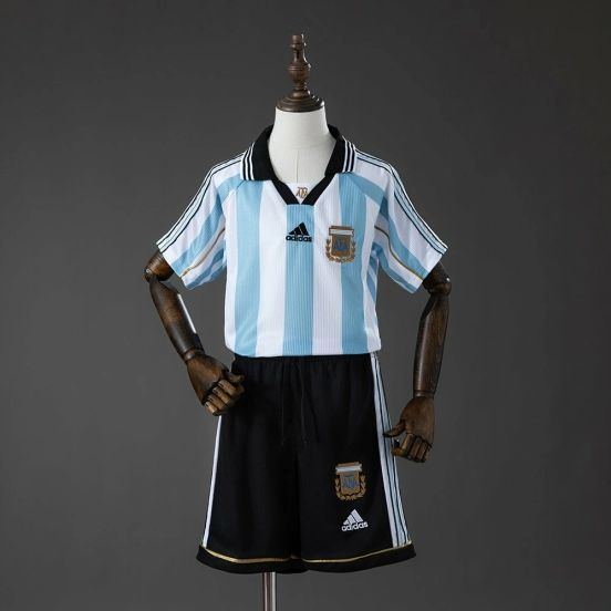 Argentina 1998 Home Retro Kids Kit Jersey Size 16-28