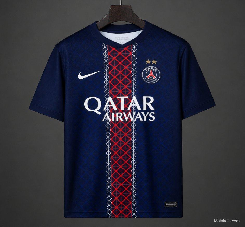 2 Stars 25/26 PSG Home Jersey With Back 2 Back Champion Printing