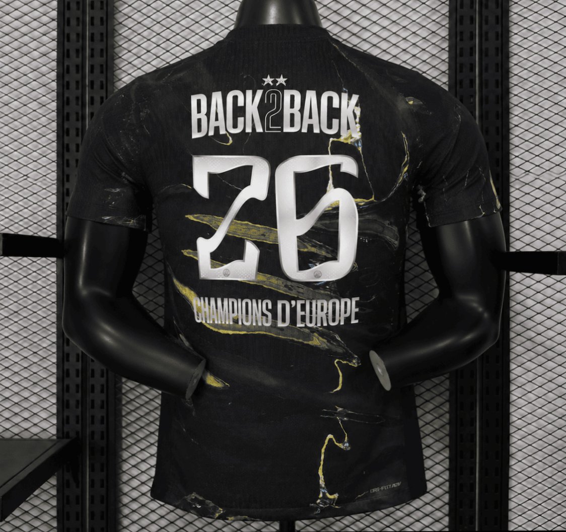 Player Version  2 Stars 25/26 PSG × Jordan Brand Third Black Jersey With Champions of Europe 2026 Printing