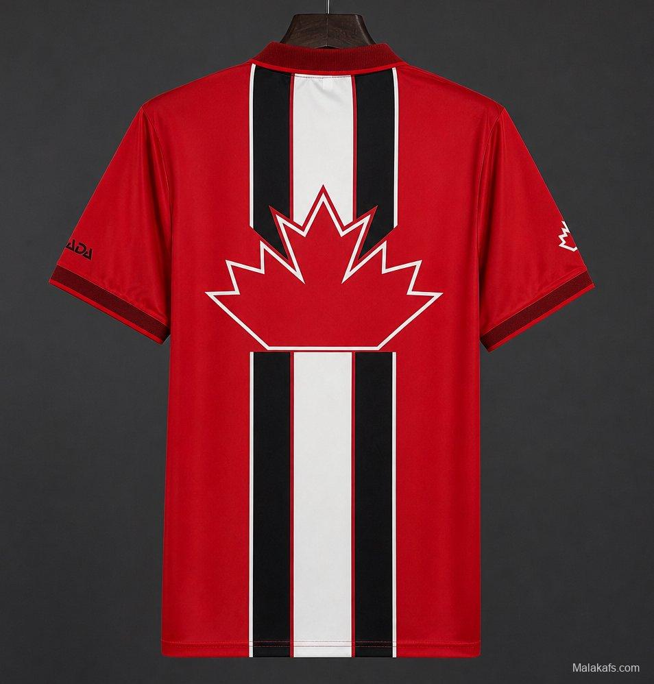 Retro 1997/98 Canada Red with Maple Leaf & Black/White Stripes Home Jersey
