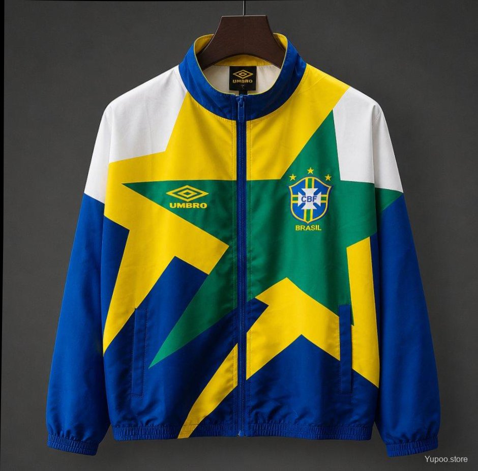 Retro 93/94 Brazil Yellow & Green & Blue Star Pattern Windbreaker Jacket