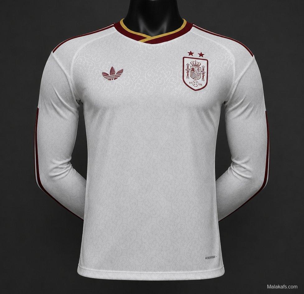 Player Version 2 Star 2026 Spain Away White Long Sleeve Jersey