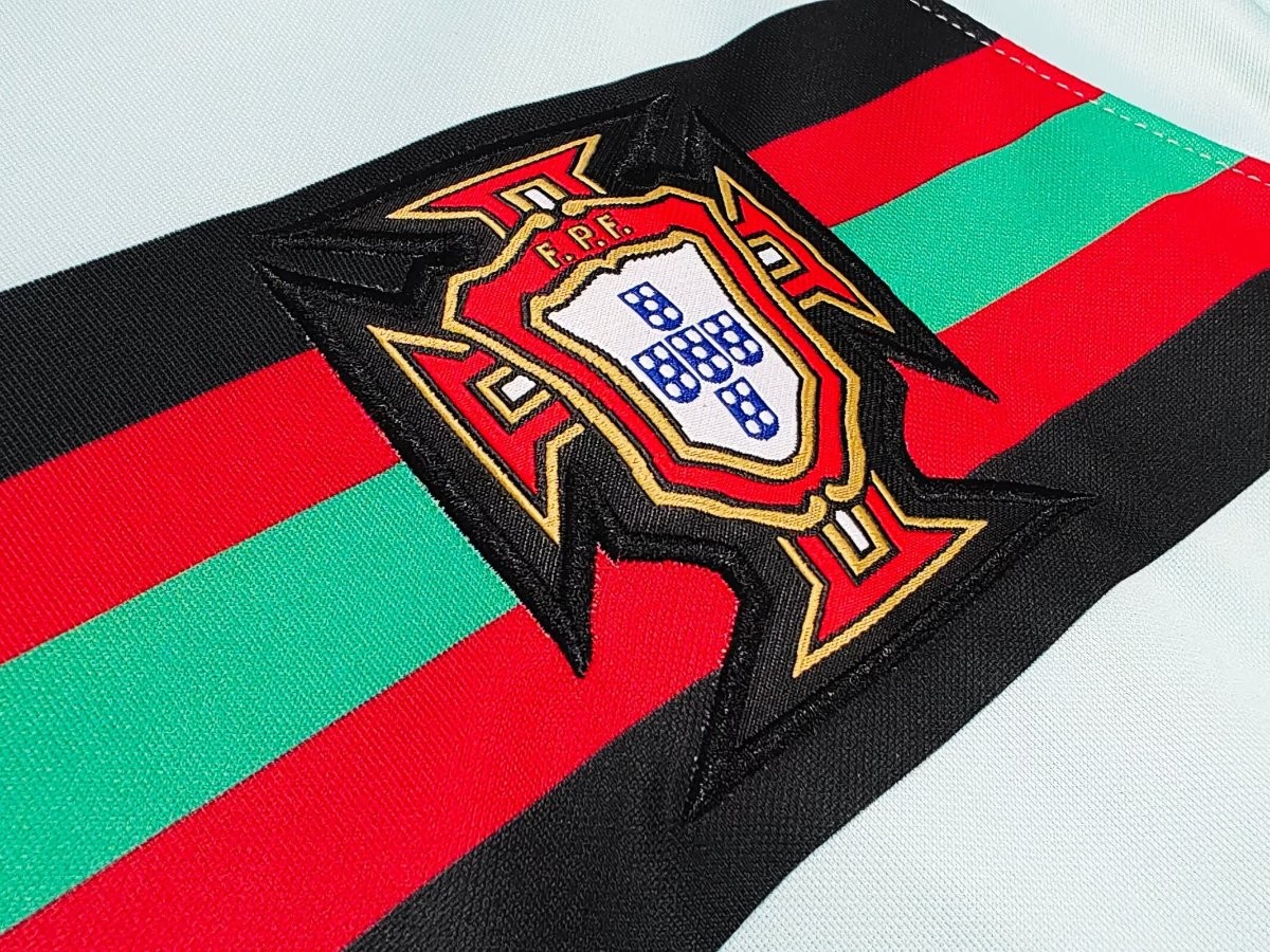 Retro 2020 Portugal Mint Green with Red Stripes Away Long Sleeve Jersey