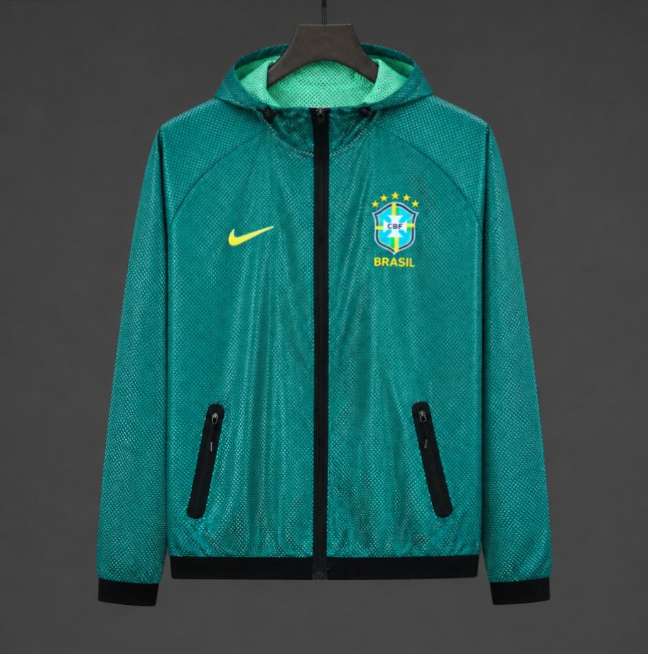 26/27 Brazil  Green Mesh Anthem Full Zipper Hooded Windbreaker Jacket