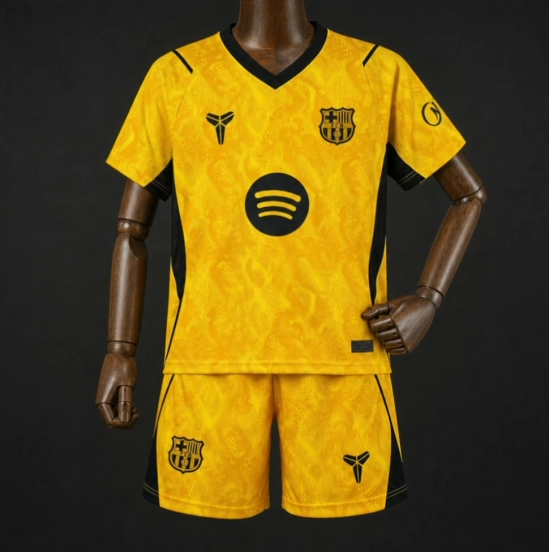 26/27 Kids Barcelona Goalkeeper 3 Yellow Jersey Kit